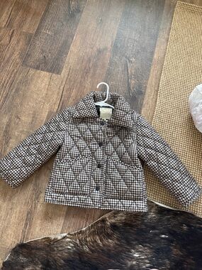 Copper Key Girls Brown and Cream Gingham Quilted Jacket